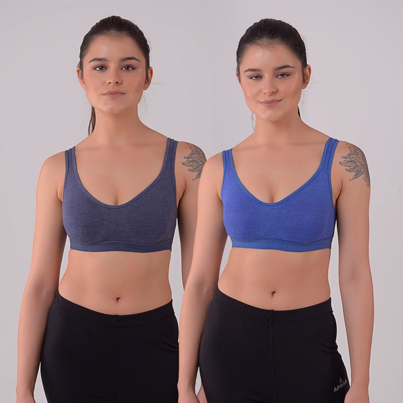 Pack of 2 Women Sports Non Padded Bra  (Blue, Dark Blue)