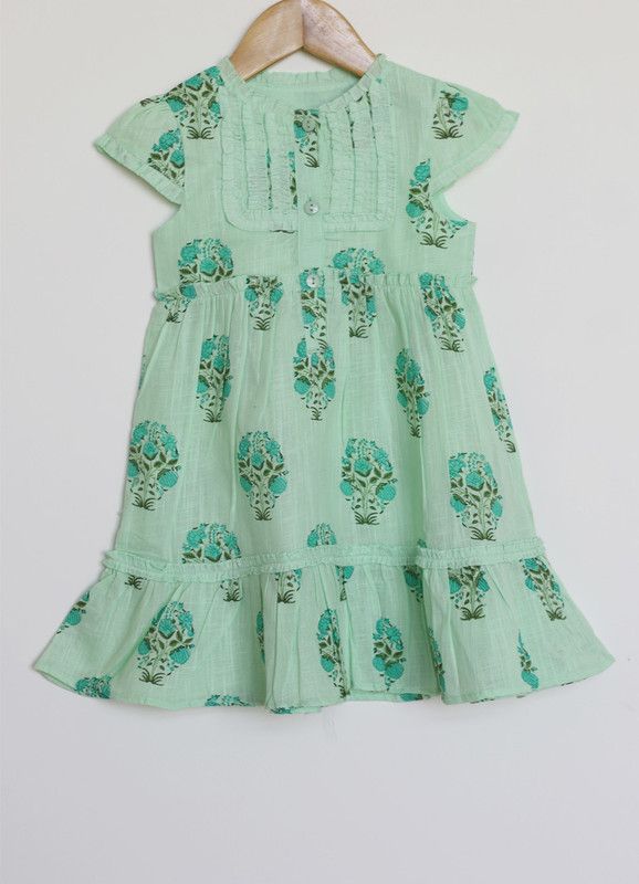 Girls Midi/Knee Length Casual Dress  (Green, Cap Sleeve)