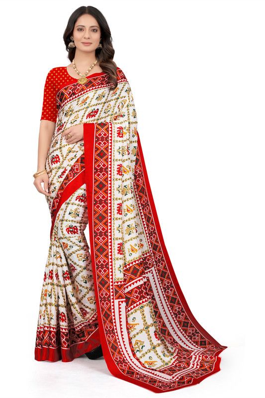 Digital Print Bandhani Pure Silk Saree  (Red)