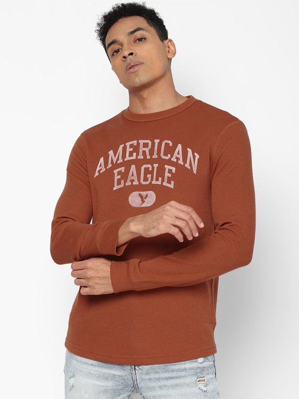 Men Typography Round Neck Poly Cotton Orange T-Shirt