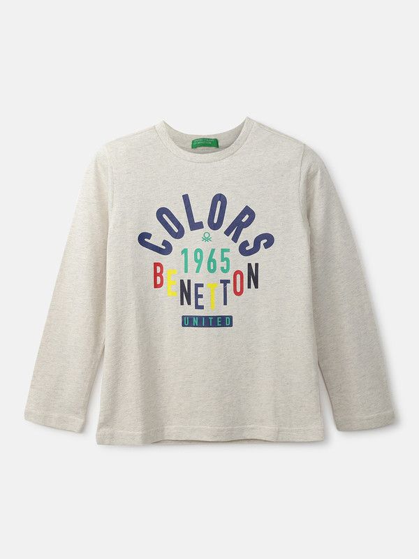 Baby Boys Typography Pure Cotton T Shirt  (Beige, Pack of 1)