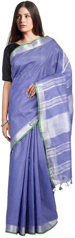 Plain Bhagalpuri Handloom Cotton Linen Saree  (Purple)
