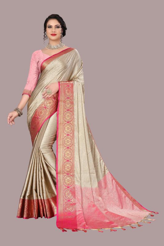 Self Design Kanjivaram Cotton Silk, Jacquard Saree  (Beige)