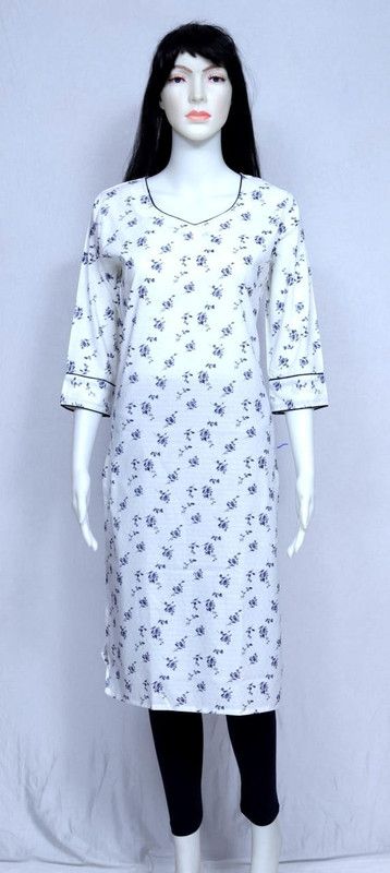 Women Floral Print Viscose Rayon A-line Kurta  (White)