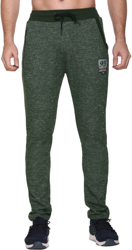 Men Embroidered Dark Green Track Pants