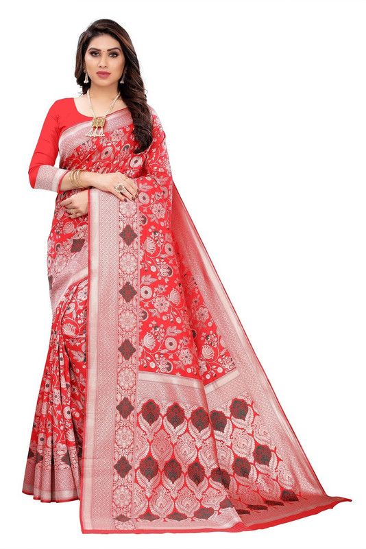 Self Design, Woven Banarasi Jacquard, Silk Blend Saree  (Red)