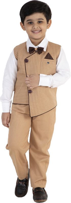 Boys Party(Festive) Shirt Trouser  (Beige)