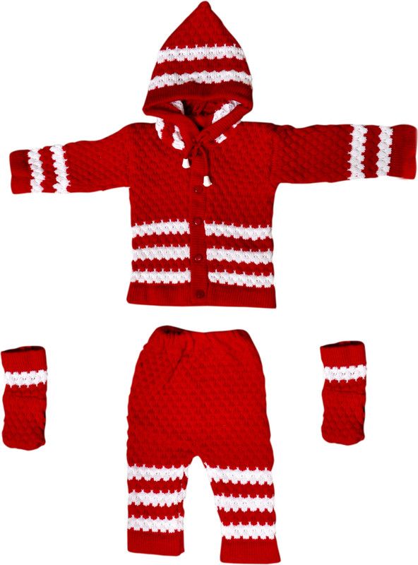 Baby Boys & Baby Girls Casual Sweater Pyjama, Socks  (Maroon)