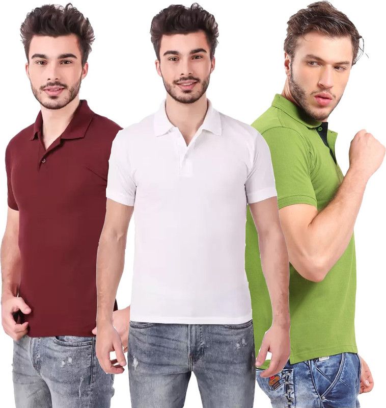 Solid Men White, Maroon, Light Green T-Shirt  (Pack of 3)