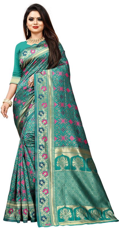 Woven, Embellished Kanjivaram Silk Blend, Jacquard Saree  (Light Blue)