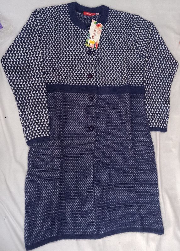 Women Woven Round Neck Blue Sweater