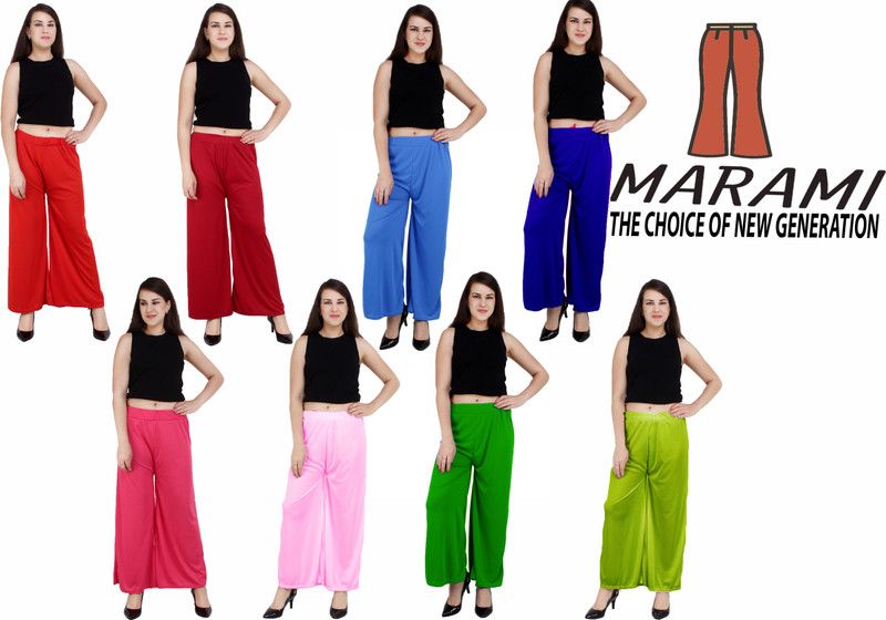 Pack of 8 Women Regular Fit Multicolor Satin Trousers