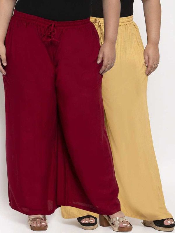 Pack of 2 Women Regular Fit Maroon, Beige Viscose Rayon Trousers