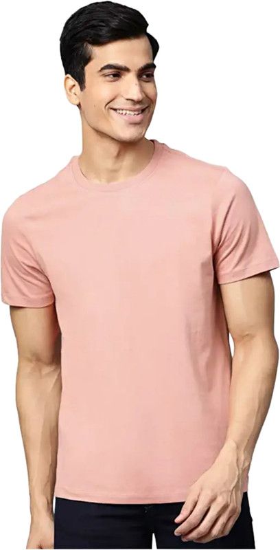 Guala Premium Men's Round Neck T Shirt Men Solid Round Neck Cotton Blend Pink T-Shirt