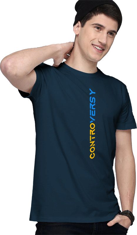 Men Typography Round Neck Reversible Poly Cotton Dark Blue T-Shirt