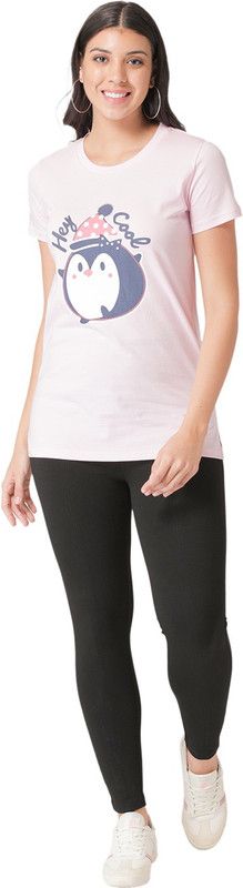 Hey Cool Printed Sleeping T-Shirt - Light Pink Women Printed Round Neck Cotton Blend Pink T-Shirt