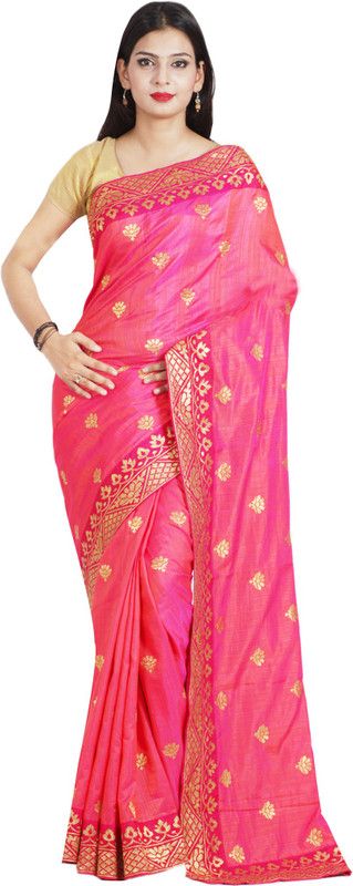 Embroidered Banarasi Handloom Art Silk Saree  (Pink)