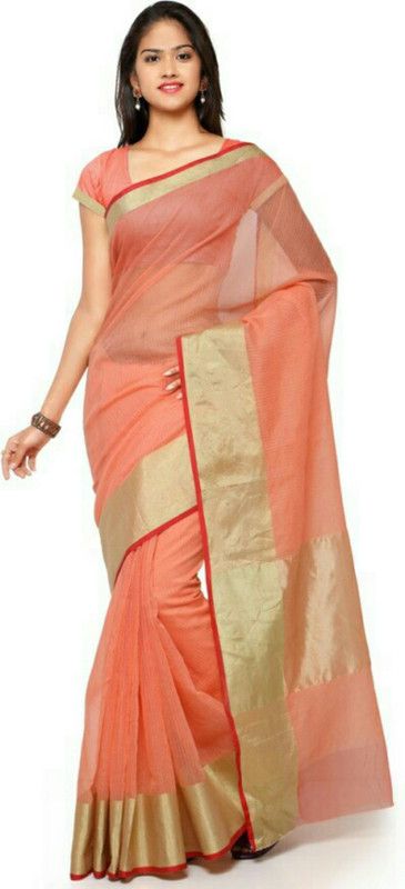 Self Design Daily Wear Pure Cotton Saree  (Gold, Beige)
