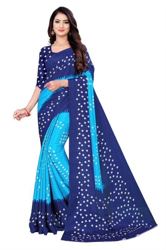 Printed Bandhej Art Silk Saree  (Multicolor)