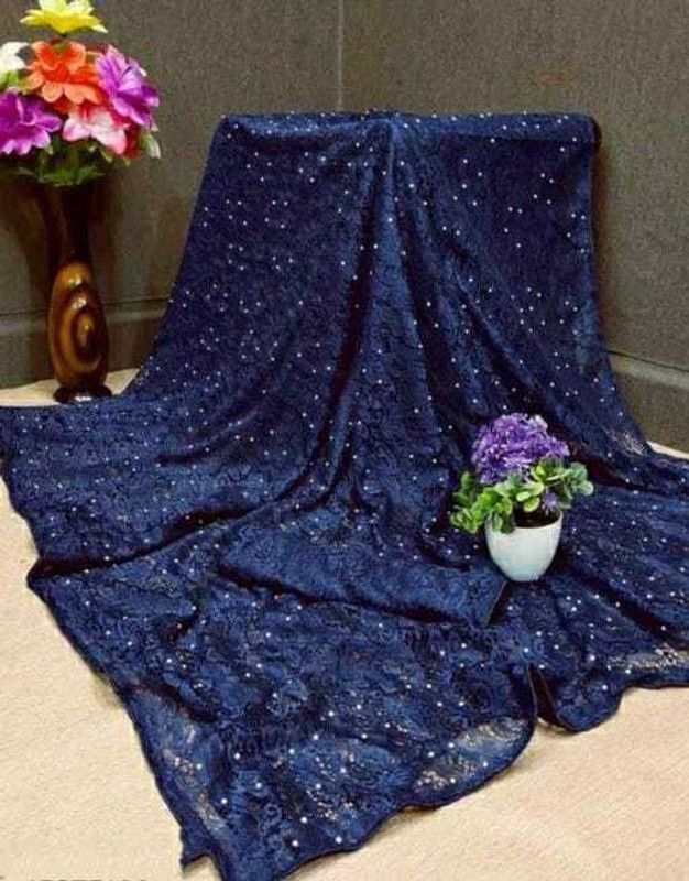 Self Design Lucknow Chikankari Net Saree  (Blue)