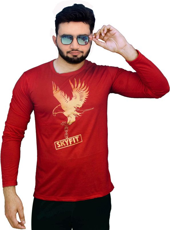 EAGLE RED TSHIRT Men Printed Round Neck Cotton Blend Red T-Shirt