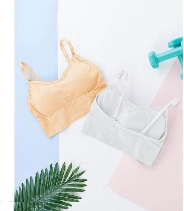Pack of 2 Women Cami Bra Heavily Padded Bra  (White, Orange)