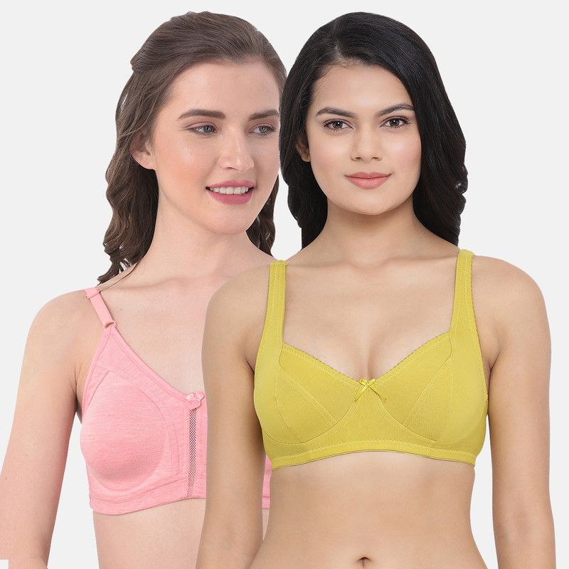 Pack of 2 Women Full Coverage Non Padded Bra  (Yellow, Pink)