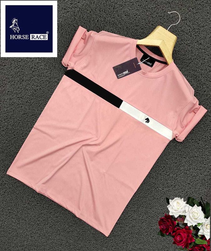 Men Printed Round Neck Elastane Pink T-Shirt