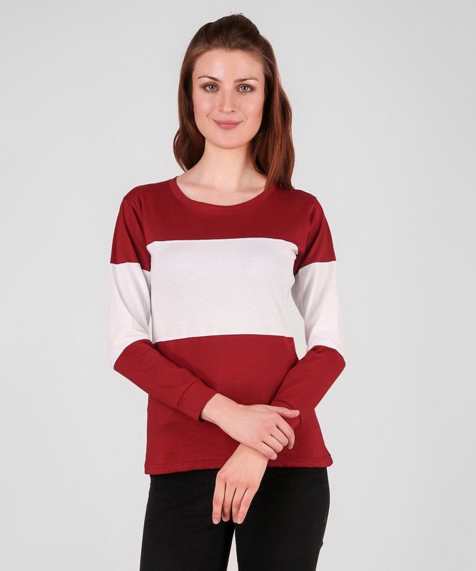 Women Colorblock Round Neck Pure Cotton Multicolor T-Shirt