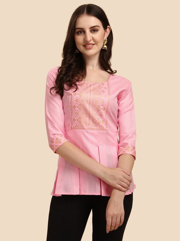 Casual Embossed Women Pink Top
