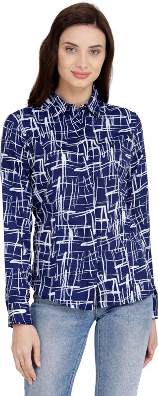 Women Regular Fit Printed Spread Collar Formal Shirt