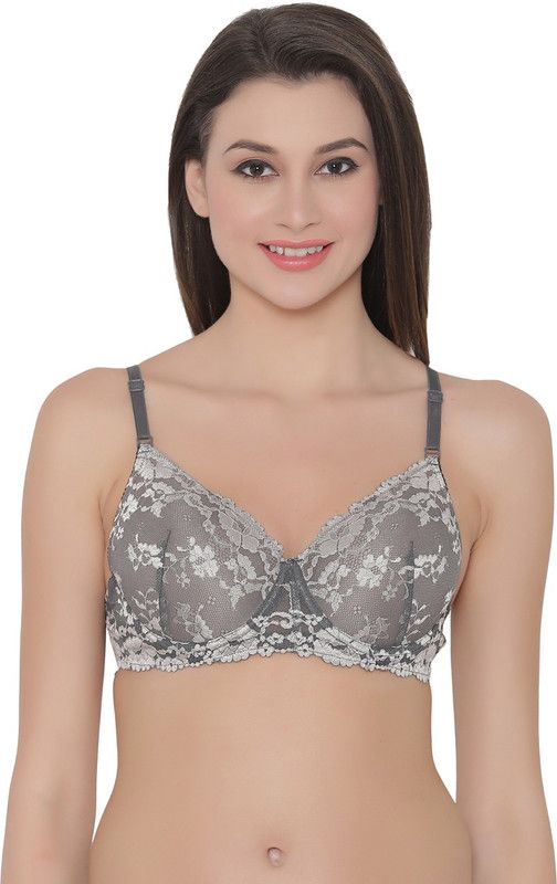 Women Plunge Heavily Padded Bra  (Grey)