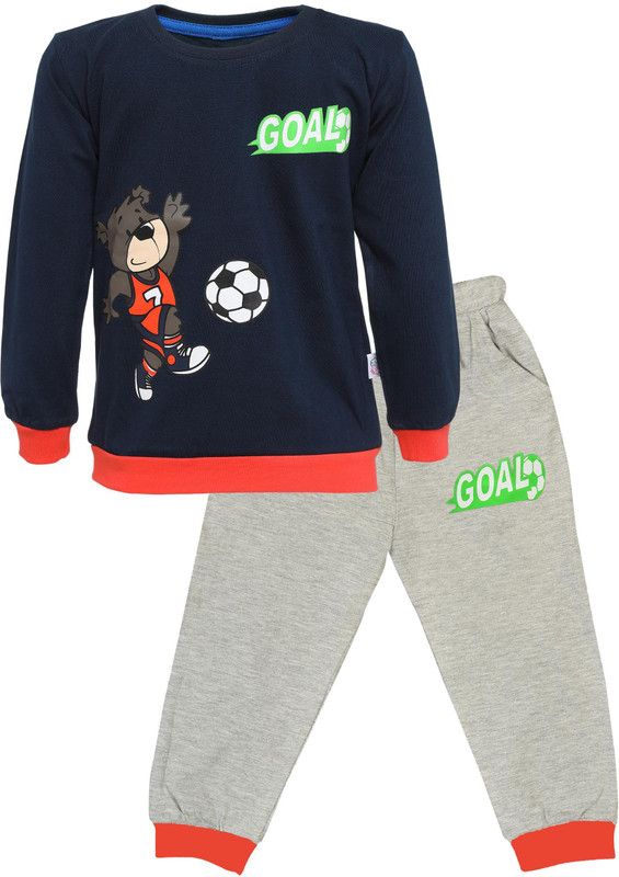 Boys & Girls Casual T-shirt Pant  (Dark Blue)