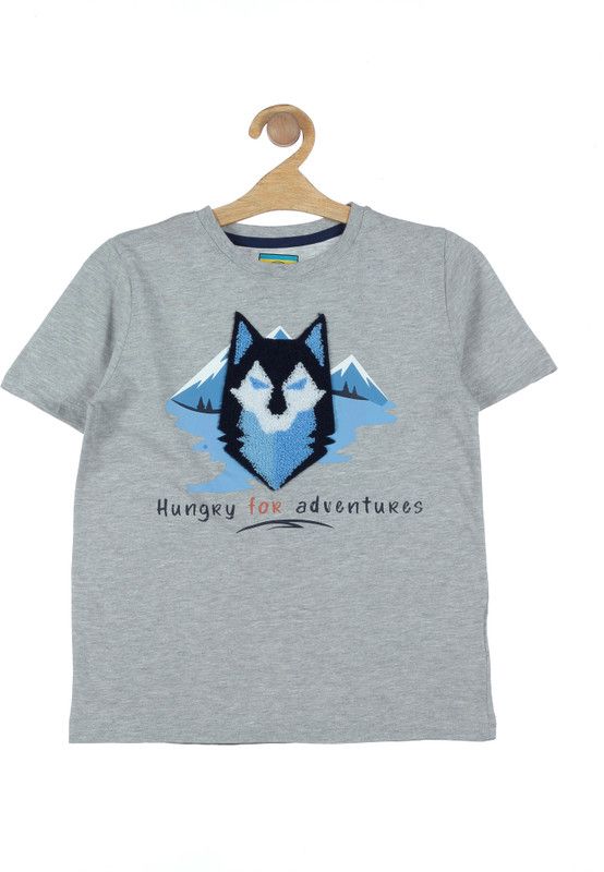 Boys & Girls Printed Pure Cotton T Shirt  (Grey, Pack of 1)