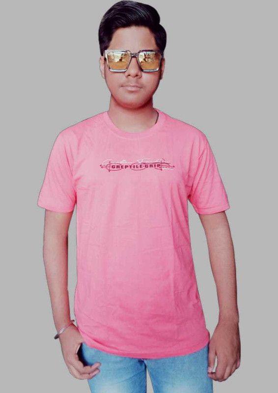 Jaipuriya Stylish Print Boys Tshirt With RoundNeck and Short Sleeves Men Solid Round Neck Cotton Blend Pink T-Shirt