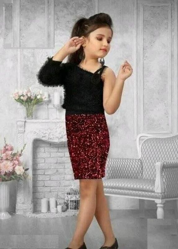 Girls Midi/Knee Length Party Dress  (Black, Fashion Sleeve)