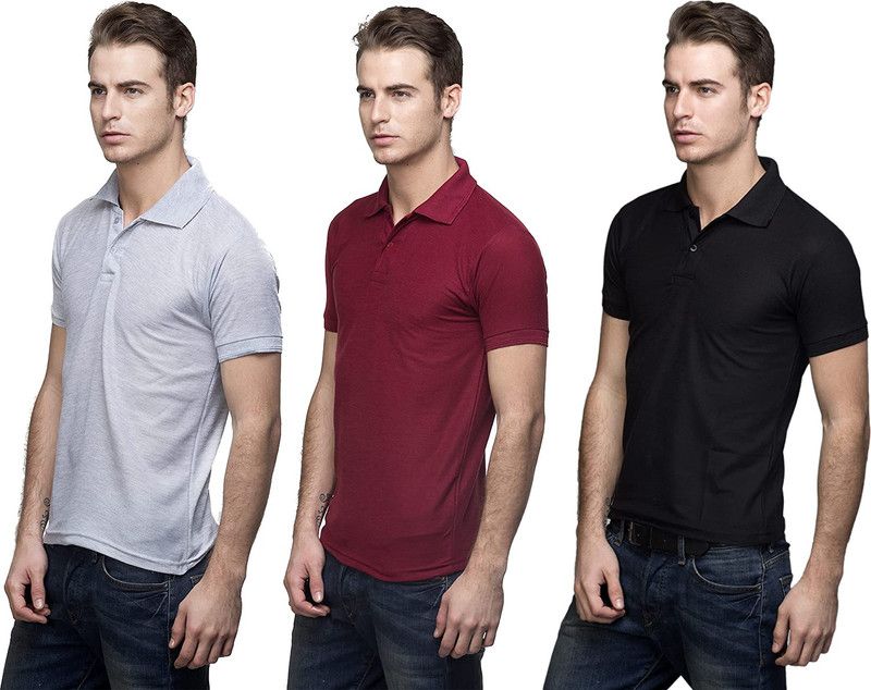 Solid Men Grey, Maroon, Black T-Shirt  (Pack of 3)
