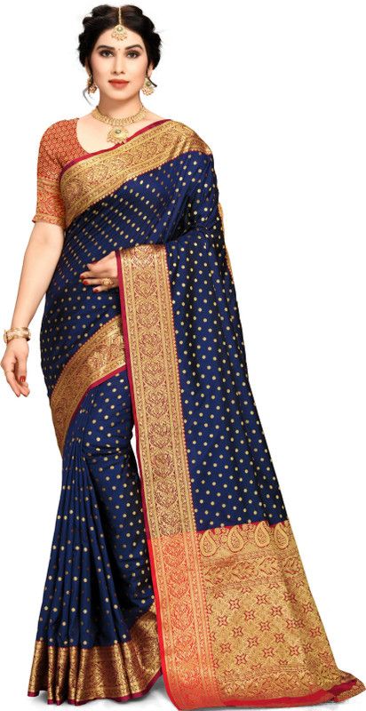 Woven Banarasi Art Silk, Cotton Silk Saree  (Dark Blue)
