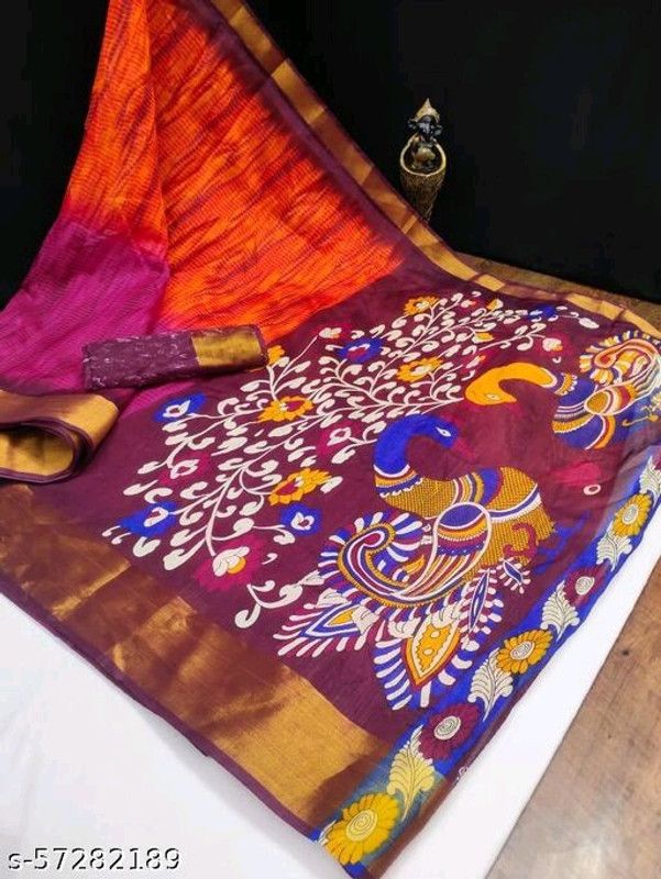 Bhagalpuri Cotton Blend Saree  (Multicolor)