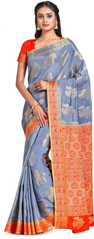 Paisley Kanjivaram Art Silk Saree  (Blue)