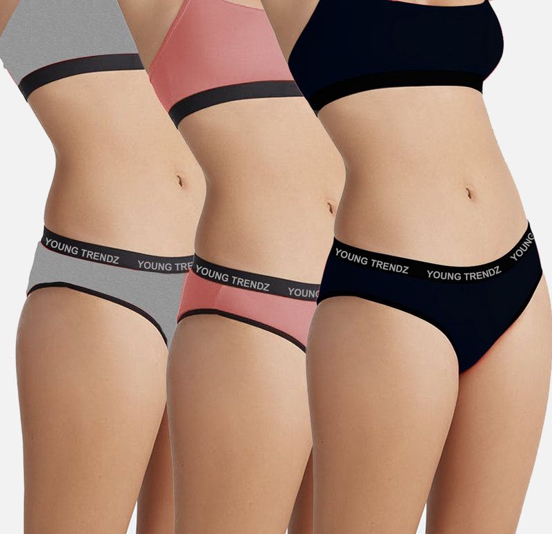 Pack of 3 Women Hipster Grey, Pink, Dark Blue Panty