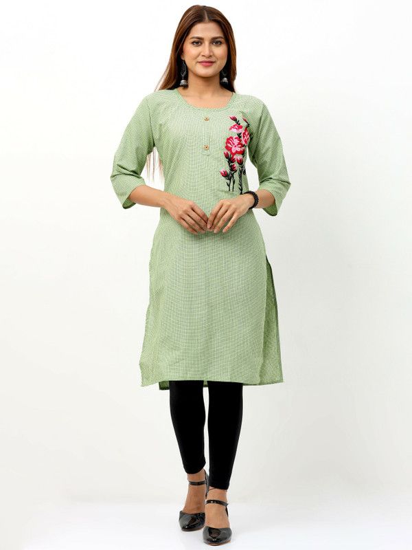 Women Embroidered Cotton Blend Ethnic Dress  (Green)