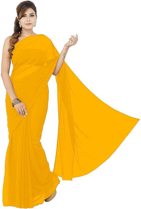 Solid/Plain Bollywood Chiffon Saree  (Yellow)