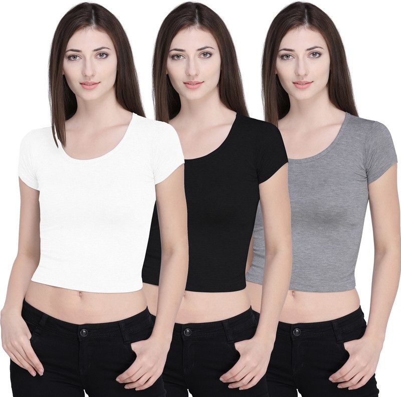 Pack of 3 Casual Regular Sleeves Self Design Women White, Black, Grey Top