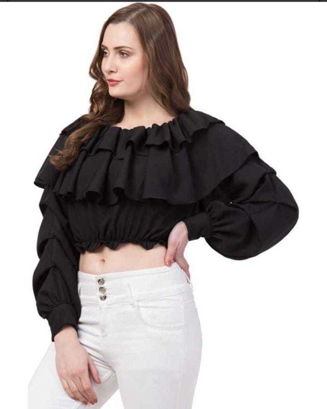 Pack of 3 Casual Bishop Sleeve Solid Women Black Top