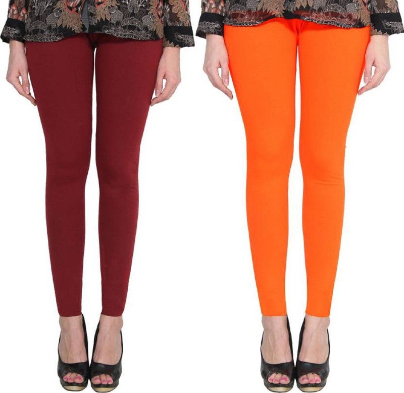Amitgroup Ankle Length Western Wear Legging  (Maroon, Orange, Solid)