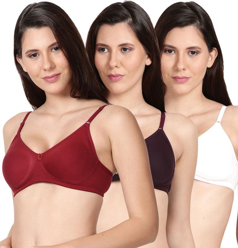 Pack of 3 Women Everyday Non Padded Bra  (Maroon, Purple, White)