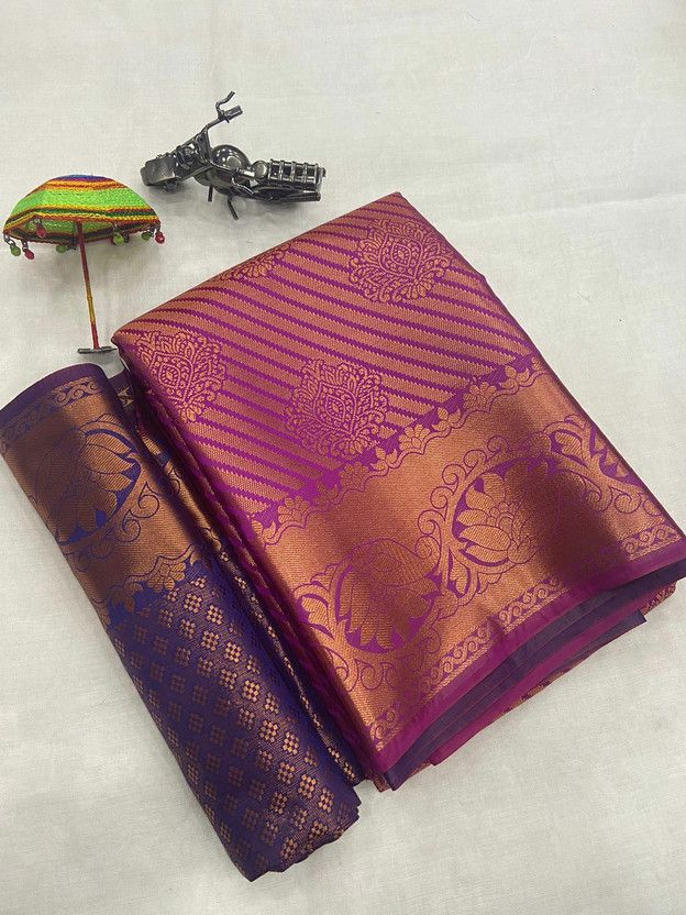 Woven Kanjivaram Pure Silk, Art Silk Saree  (Magenta, Blue)
