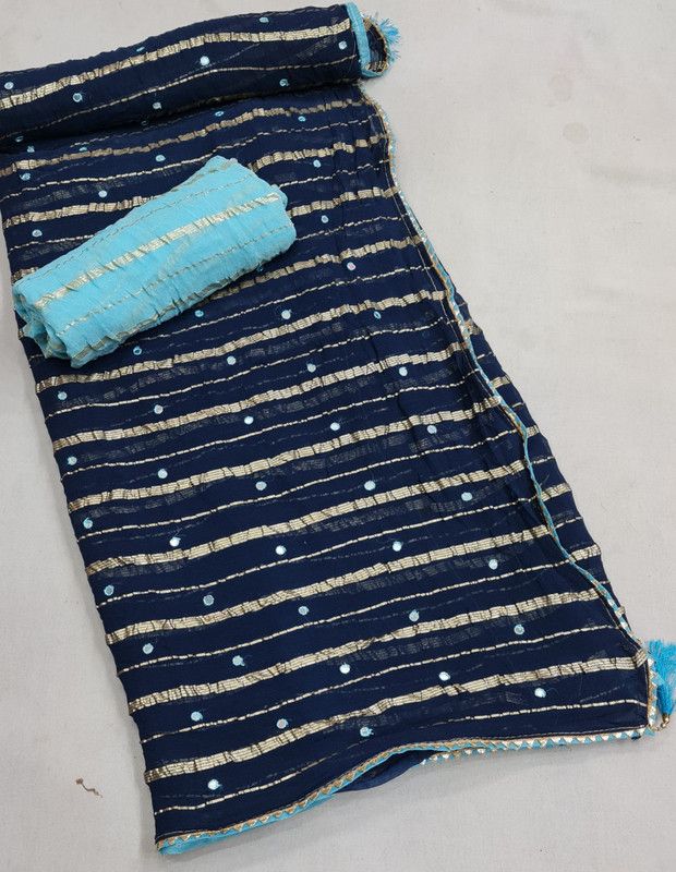 Woven Bollywood Viscose Rayon, Georgette Saree  (Dark Blue, Light Blue)