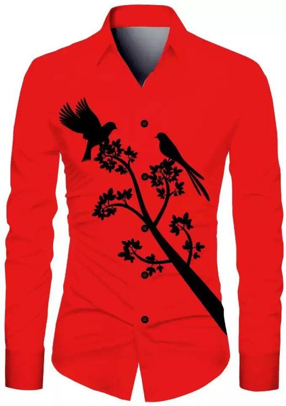 Men Printed Casual Red, Black Shirt